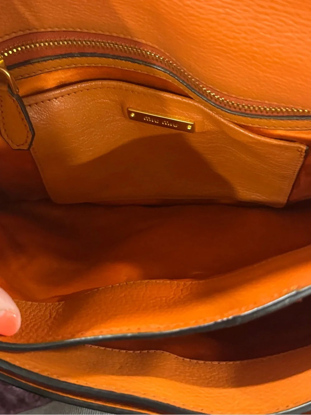 Miu Miu Madras Goatskin Flap Satchel Crossbody Bag Orange Leather Italy - Picture 7 of 16